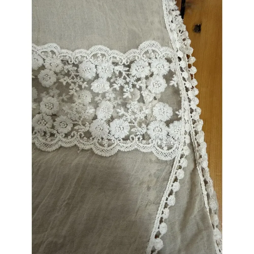 Ivory Lace Mini Pom Pom Light Weight Women’s Scarf Size 27X72 inches